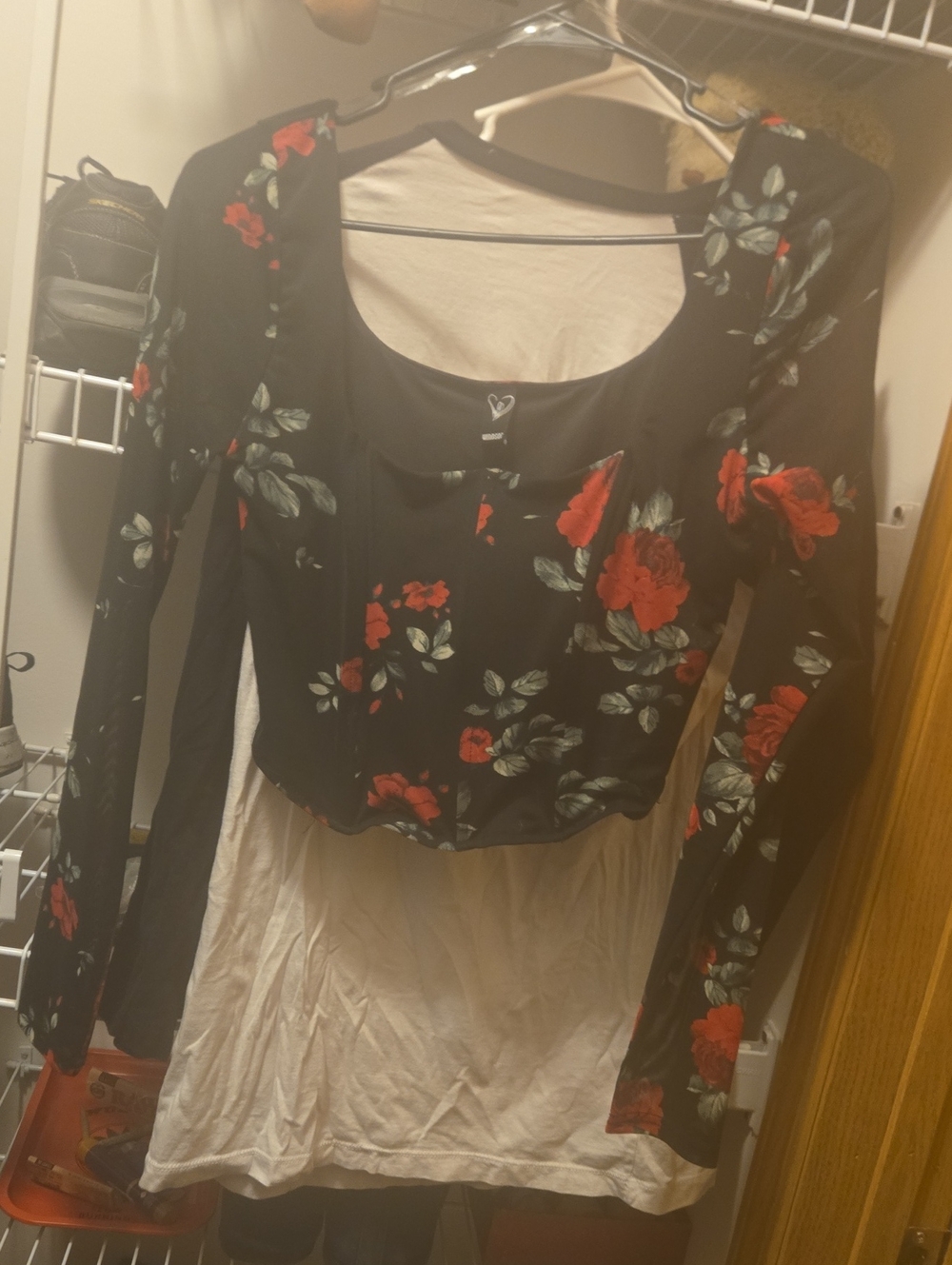 Windsor Black Long-Sleeve Top with Red Rose Print